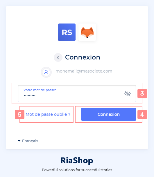 Saisir le mot de passe de connexion RiaShop - Site d'aide RiaShop / Yuto